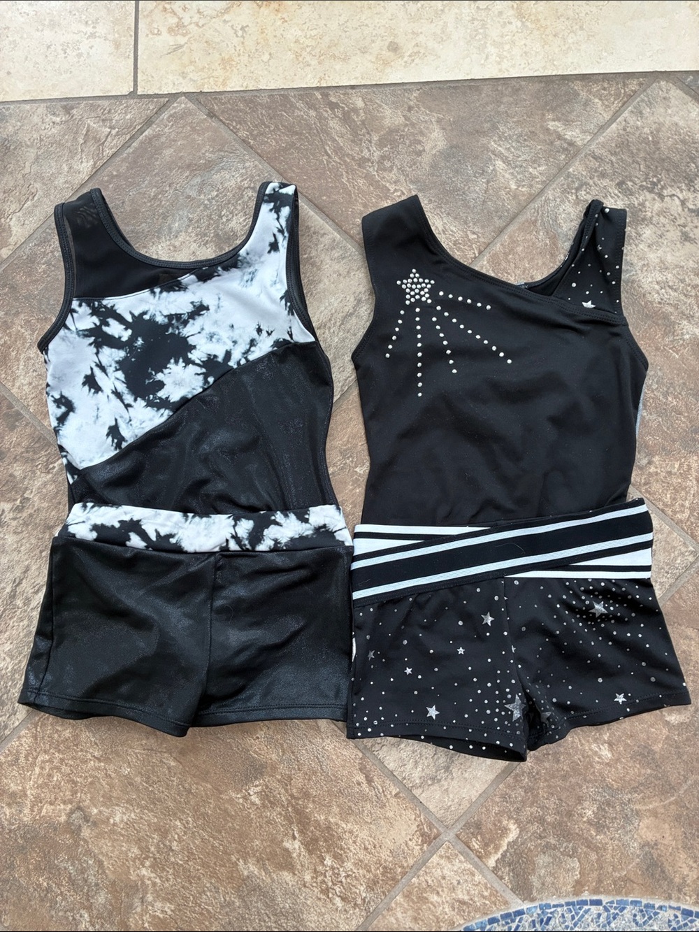 More than Magic set of two gymnastics/dance leotards with matching shorts.